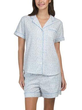 PETITE PLUME 2pc Cotton Twill Short Sleeve Heart Print Shorty Pajama Set
